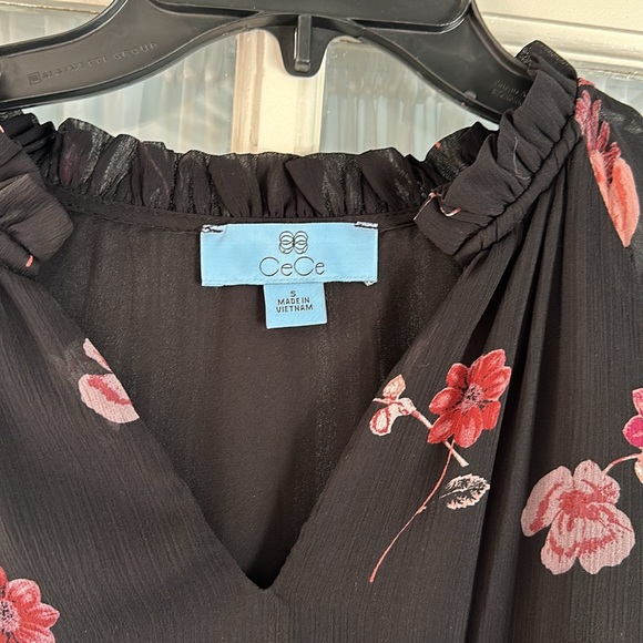 CeCe dress Small flowered IPANEMA STROLL tiered skirt lined NWT sheer sleeve - Picture 4 of 12